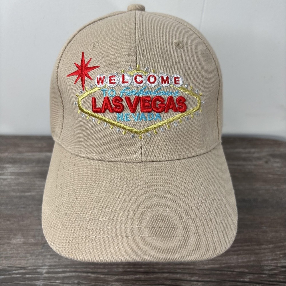 Las Vegas Hat Cap Baseball One‎ Size Beige Embroidered Travel Tourist